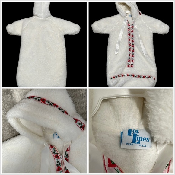 Tot Lines Other - Vintage Baby Infant Newborn Tot Lines Bunting Faux Fur White Zippered Hoodie